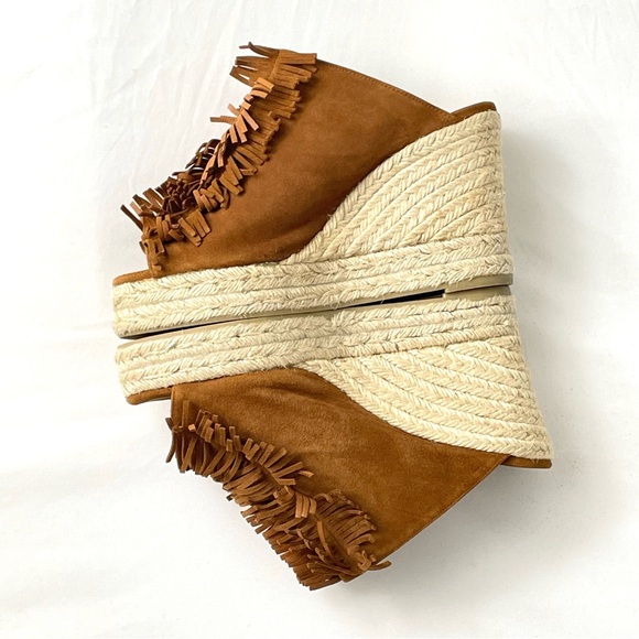NWOT Castaner Open Toe Brown Suede Fringe Wedges Made In Spain Size 39 US 8 - Picture 5 of 14